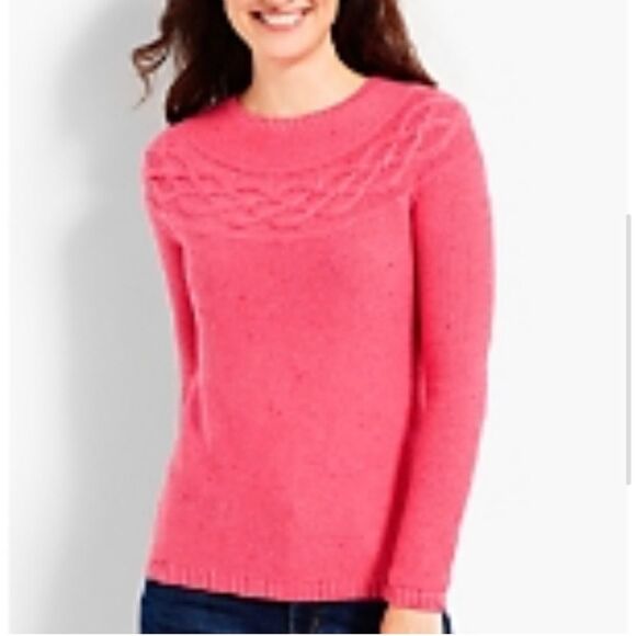 Talbots Tweed Cable Yoke Sweater - Picture 2 of 9